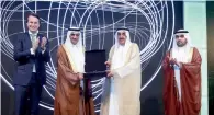  ?? — Supplied photo ?? His Highness Shaikh Hamad bin Mohammed Al Sharqi, Supreme Council Member and Ruler of Fujairah; Eelco Hoekstra; Saif Humaid Al Falasi and Shaikh Rashid bin Hamad bin Mohammed Al Sharqi, chairman of the Fujairah Culture and Media Authority; at an event...