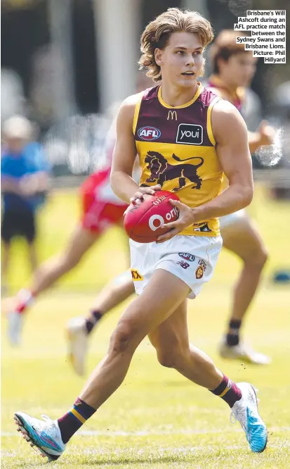  ?? ?? Brisbane's Will Ashcoft during an AFL practice match between the Sydney Swans and Brisbane Lions. Picture: Phil Hillyard