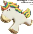  ?? SUBMITTED PHOTO ?? Metallic gold and rainbow colors adorn a unicorn cookie.