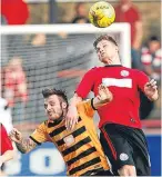  ?? Picture: SNS. ?? Brechin’s Ross Caldwell challenges Alloa’s Steven Hetheringt­on.