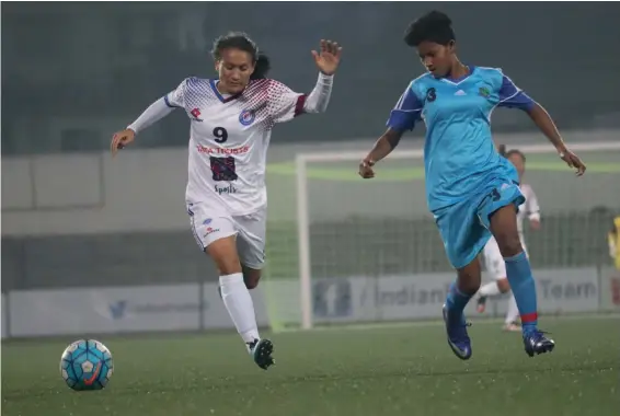  ??  ?? Action from the Indian Women’s League match between Eastern Sporting Union and Rising Stident’s Club in Shillong on Thursday. Eastern Sporting Union won 1- 0.