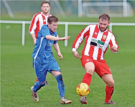  ?? ?? KEY STRIKE: Scott Bew, left, was on target for Knave of Clubs in their victory over FC Lambourne.