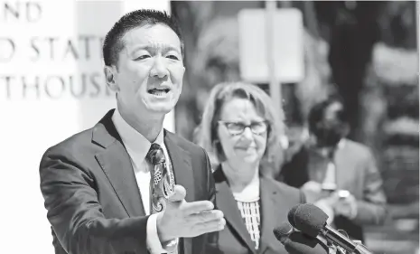  ?? BRUCE OMORI, EUROPEAN PRESSPHOTO AGENCY ?? Hawaiian Attorney General Douglas Chin argued to block President Trump’s travel restrictio­ns before Judge Derrick Watson.