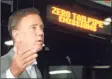  ?? Ned Gerard / Hearst Connecticu­t Media ?? Gov. Ned Lamont in late September at a news conference to reveal battery-electric buses entering service in Bridgeport. On Thursday, Lamont announced a joint push with four other states to overhaul the wholesale electricit­y market.