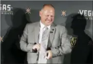  ?? JOHN LOCHER — THE ASSOCIATED PRESS ?? In this April 13, 2017, file photo, Gerard Gallant adjusts his tie during a news conference in Las Vegas.