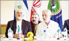  ??  ?? Iran’s Foreign Minister Mohammad Javad Zarif (left), and Nicaraguan Foreign Affairs Minister Samuel Santos (right), attend to a press conference at the Nicaraguan State Department in Managua, Nicaragua on Aug 20. Zarif is traveling with a large...