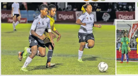  ?? Photo: Van2017. ?? Team Fiji women’s football striker Cema Nasau (6) on attack against Vanuatu in the gold medal playoff at the Port Vila Stadium, Vanuatu on December 14, 2017. The young Fijian side lost 2-1 to settle for the silver medal, and have won praises from the...