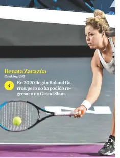  ?? ?? Renata Zarazúa Ranking: 245
En 2020 llegó a Roland Garros, 4 pero no ha podido regresar a un Grand Slam.