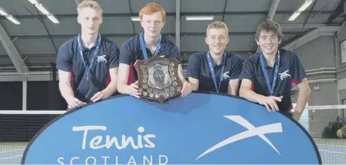  ??  ?? The winning Merchiston Castle team, left to right, Mackenzie Cox, Christophe­r Edge, Cameron Bowie, Jacob Fearnley.