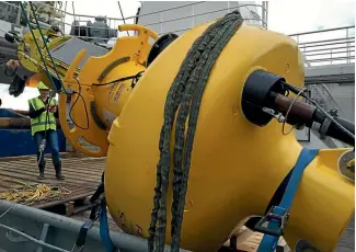  ?? PHOTOS: DAMIAN GEORGE/STUFF ?? The 500-kilogram buoy that will give real-time data on water quality in Wellington Harbour.