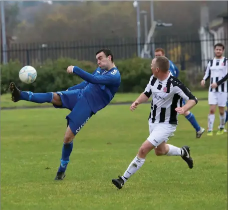  ??  ?? Ryan McManus in action for Carbury during Sunday’s 3-0 win over Cartron. Pics: Carl Brennan.