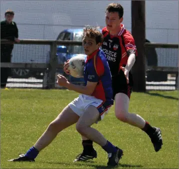  ??  ?? Coolkenno’s Ruairi Tompkins in action for Coláiste Eoin in the Leinster final.