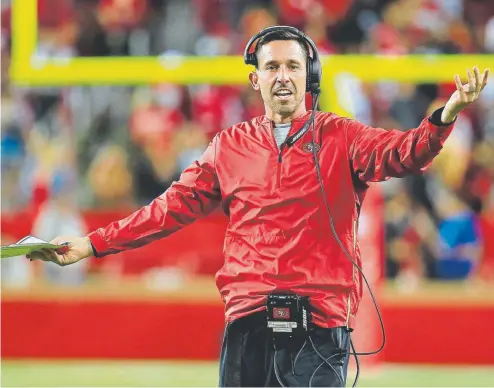  ?? Daniel Shirey, Getty Images ?? San Francisco 49ers coach Kyle Shanahan says it is wondeful to be a Shanahan. “It’s great to have that last name. But if you don’t know what you’re doing and you don’t work hard, if you’re not good, you will get exposed. You’ll get run out of the business.”