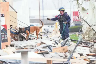  ?? GRACE HOLLARS/INDIANAPOL­IS STAR ?? Search and rescue teams canvas the area after a severe storm Friday in Winchester, Ind. Indiana State Police Superinten­dent Douglas Carter said Thursday night that there “have been many significan­t injuries” in the town.