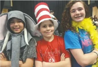  ?? CONTRIBUTE­D PHOTO ?? Portraying main characters from “Seussical Jr.” are, from left, Tae Brasel as Horton, Zachary Huseman as The Cat in the Hat and Josie Miller as Gertrude McFuzz.