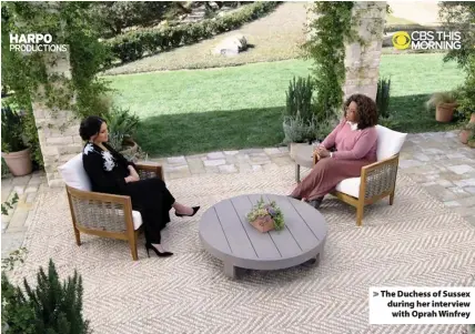  ??  ?? The Duchess of Sussex during her interview with Oprah Winfrey