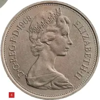  ??  ?? 4
UK 10p coin featuring Machin’s portrait of the Queen, 1968