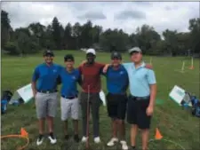  ?? L.A. PARKER — TRENTONIAN PHOTO ?? (l-r) Rehan Yadav, Abdullah Vohra, Jacob McGill, Aaron Yagnik and Raymond Jin volunteere­d as mentors for The First Tee of Greater Trenton instructio­n program at Cadwalader Park in Trenton.