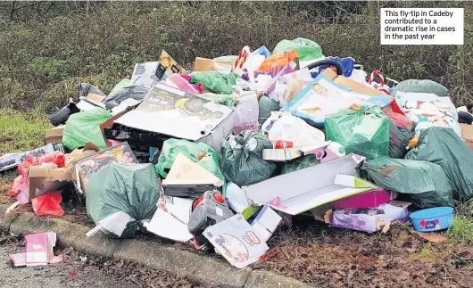  ??  ?? This fly-tip in Cadeby contribute­d to a dramatic rise in cases in the past year