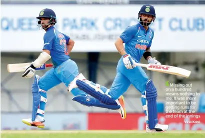  ?? AP ?? Captain Virat Kohli (right) and Ajinka Rahane were involved in a 97-run second-wicket partnershi­p against West Indies on Sunday. —