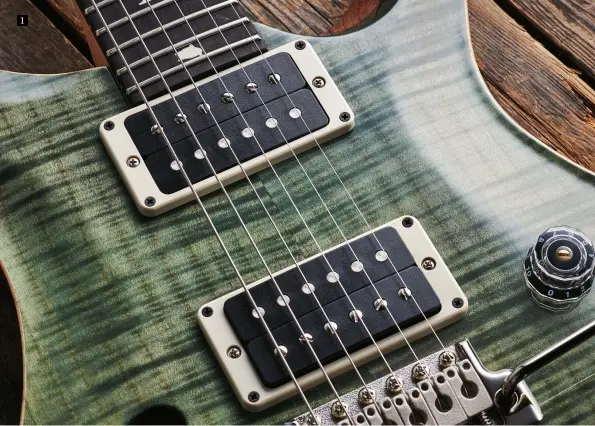  ??  ?? These USA 85/15s, along with the covered 58/15s, are the last of PRS’s date-line pickups. They have a relatively low output and can be split via a pull-switch on the tone control, voicing the screw coils of each