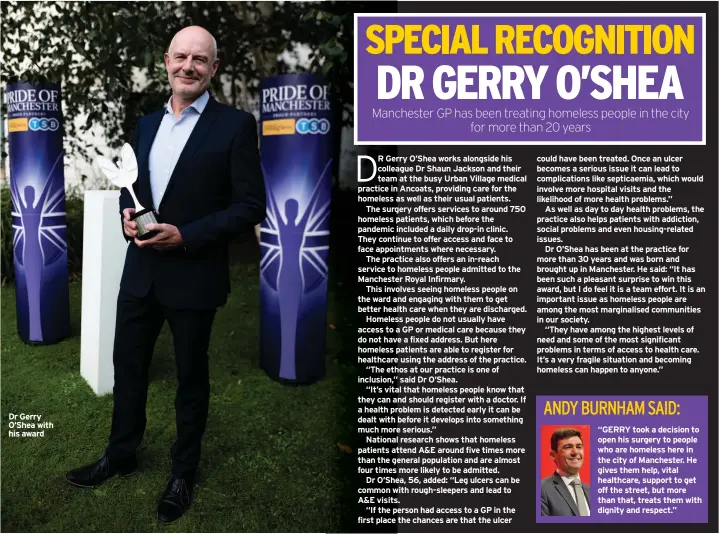  ??  ?? Dr Gerry O’Shea with his award