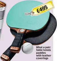  ??  ?? What a pair: Table tennis paddles with leather coverings 495 £