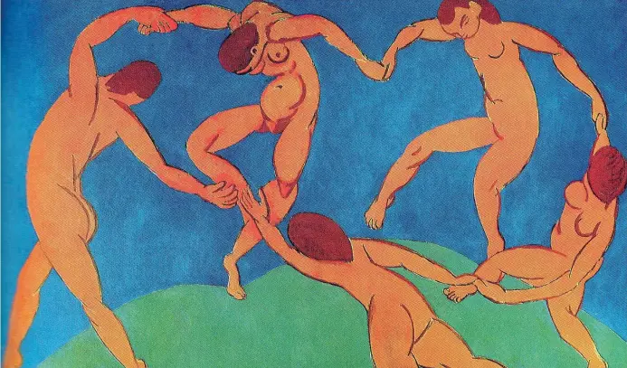  ??  ?? La forza dell’unione L’olio su tela «Dance» di Henry Matisse, del 1910, si trova all’Hermitage di San Pietroburg­o. Una versione precedente (1909) è conservata al MoMa di New York