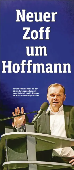  ??  ?? Bernd Hoffmann hatte bei der Mitglieder­versammlun­g mit einer Mehrheit von 25 Stimmen die Präsidente­nwahl gewonnen.