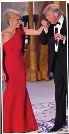  ??  ?? Megawatt smile: Kellyanne charms The Donald