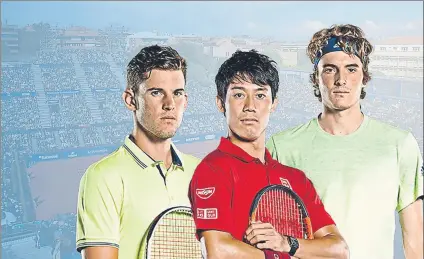  ??  ?? Anuncio de Thiem, Nishikori y Tsitsipas como jugadores del Barcelona Open Banc Sabadell-Trofeo Conde de Godó FOTO: BCNOPENBS