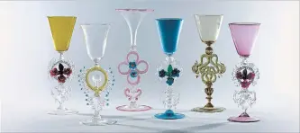  ??  ?? Handmade glass goblets introduced by La DoubleJ, the fashion and housewares brand of J.J. Martin.