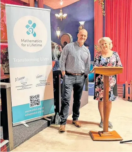  ?? ?? Waipā Networks CEO Sean Horgan and Mathematic­s For A Lifetime chair and founder Jean McKenzie sahred inspriring words at The Mountain Movie Fundraiser held at The Regent Theatre.