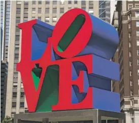  ?? MATT ROURKE/AP ?? The Robert Indiana sculpture “LOVE” is a big attraction in John F. Kennedy Plaza, commonly known as Love Park, in Philadelph­ia. The image was used on postage stamps.