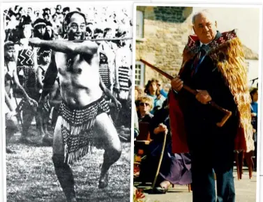  ??  ?? Determined to succeed: from far left, Hekenukuma­i “Hec” Busby performing the wero on the Waitangi Treaty Grounds in the 1970s; delivering a whaikōrero in Kerikeri; at his investitur­e at Waitangi.