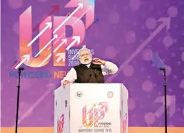  ??  ?? Prime Minister Narendra Modi speaks at ‘UP Investors Summit 2018’ in Lucknow, on Wednesday PTI