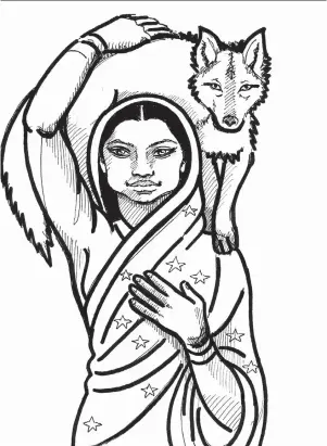  ??  ?? Erin Currier: Star Maiden and Coyote, 2017, pen and ink