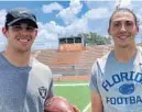  ?? CHRIS HAYS/ORLANDO SENTINEL ?? Johnny Townsend, left, is now an NFL punter for the New York Giants and brother, Tommy Townsend, is a redshirt senior punter for the Florida Gators.
