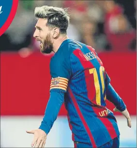  ?? FOTO: PERE PUNTÍ ?? Leo Messi, eufórico en el Sánchez Pizjuán El argentino está que se sale