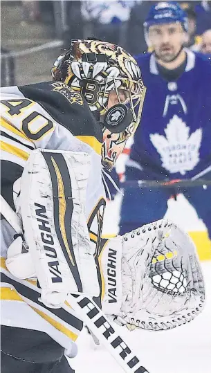  ?? STEVE RUSSELL/TORONTO STAR ?? Boston goaltender Tuukka Rask turned aside 31 of 32 Leafs shots in the Bruins’ Game 4 win. Rask has a .946 save percentage in Boston’s three victories and an .867 mark in the one loss.