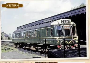  ?? COLOUR‑RAIL ?? Pressed Steel railcar No. W55029 stands at Staines West on May 7 1961, looking almost exactly how I remember my first sight of the West Drayton train. The disused goods shed was demolished in 1963 to make way for a central heating oil depot, which kept...