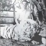  ?? IMAGES FROM THE BOOK: MANEATERS AND WILDLIFE CHALLENGES ?? ▪ (left) Nawab Sultan Ali Khan Bahadur, greatgrand­father of Asghar Ali Khan with his kill in Chandrapur, Maharashtr­a . (right) Shafath Ali Khan with his kill after an operation to ‘resolve’ mananimal conflict .