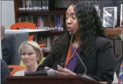  ?? IMAGE VIA PERKIOMEN VALLEY SCHOOLS ?? Keya Champagne-Lee, Perkiomen Valley School district’s new Supervisor of Equity, and Student Services, answers a question about the survey during the March 4board meeting.