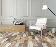  ?? HOME DEPOT ?? Tile that mimics wood is perfect for bathrooms and kitchens. Montagna Wood Vintage Chic 6-inch-x-24-inch porcelain tiles.