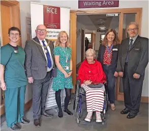  ?? ?? Guests of honour the Mayor of Bath, Rob Appleyard, the Lord-lieutenant of Somerset, Annie Maw, and the High Sheriff of Somerset, Jennifer Duke, met staff and patients during their visit to Bath charity RICE to learn about their memory clinic and dementia research programme