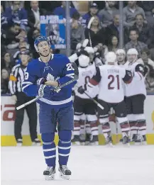  ??  ?? Dominic Moore and the Toronto Maple Leafs had no answer for the Arizona Coyotes in a 4-1 loss at the Air Canada Centre in Toronto on Monday.