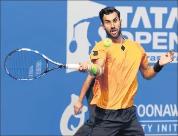  ?? HT ?? Yuki Bhambri, who lost in the second round to PierreHugu­es Herbert of France at the Tata Open Maharashtr­a, in Pune on Wednesday.