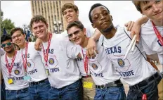  ??  ?? From left, Max Cortez, 17, Roman Ruiz, 16, Andrew Evans, 17, Andrew Powell, 17, Gabriel Langley, 17, Vincent Stevenson, 16, and Ian Afflerbach, 16, gather on the south steps of the Capitol before starting a session of Boys State on Thursday.