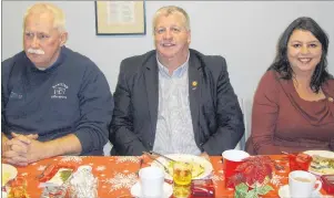  ?? SUBMITTED PHOTOS ?? Here we see special guests Fire Chief Lloyd MacIntosh, MLA Eddy Orrell and District 2 Councillor Earlene MacMullin during the banquet at the Historical Society’s Christmas Party.