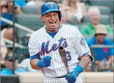  ?? KATHY WILLENS/AP PHOTO ?? Asdrubal Cabrera of the Mets reacts after striking out during the seventh inning of Sunday’s game against the Athletics at New York.